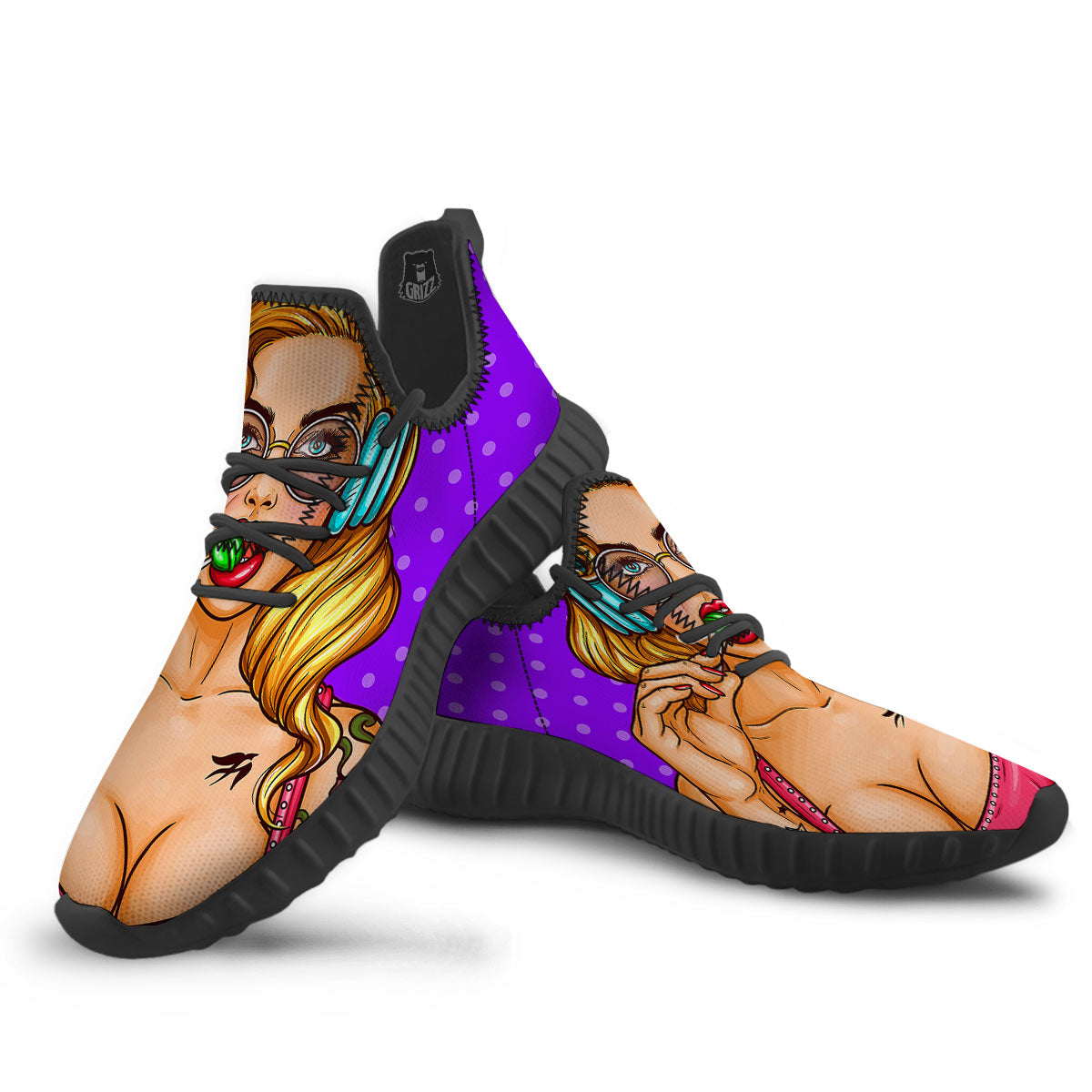 Lollipop And Punk Girl Print Black Walking Shoes-grizzshop