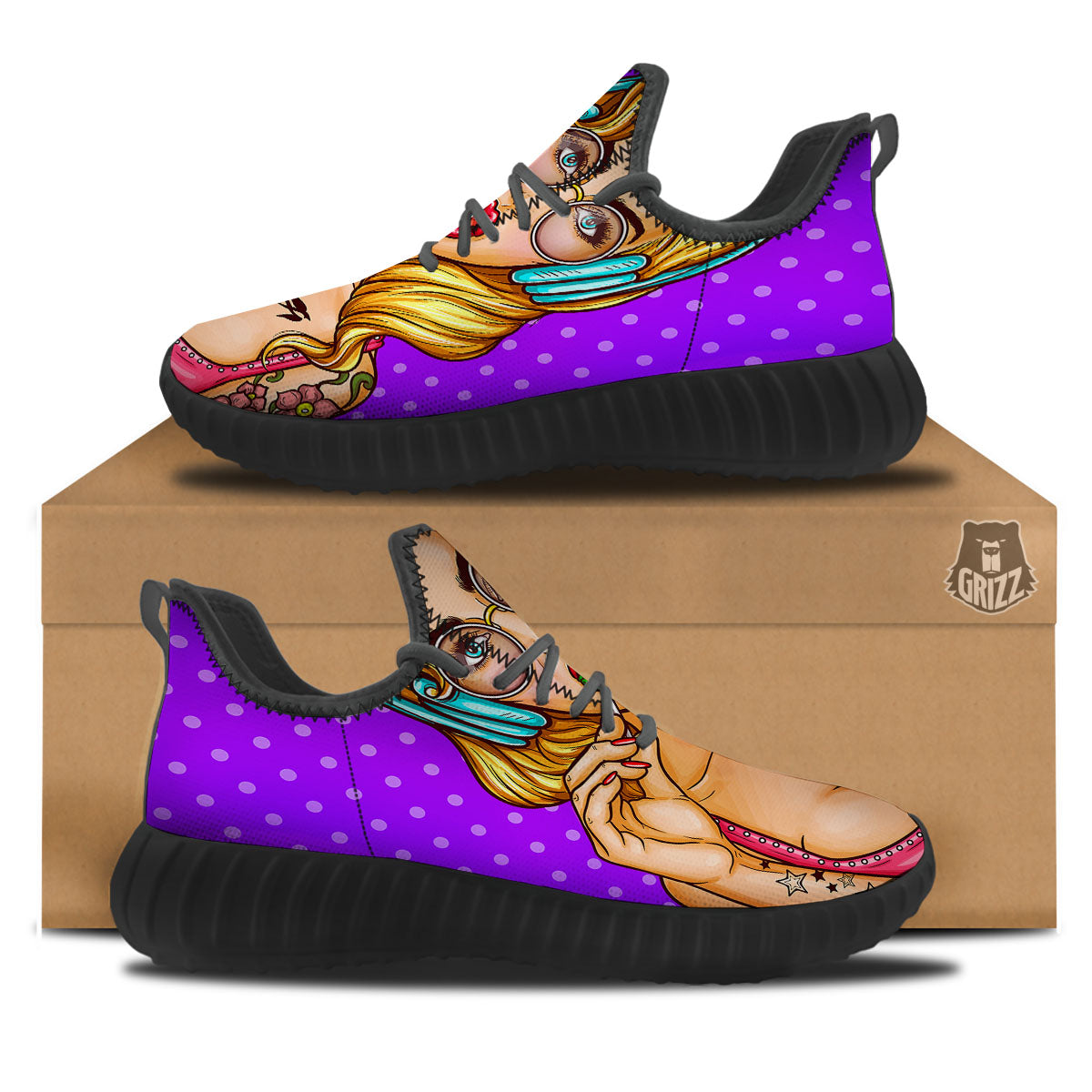 Lollipop And Punk Girl Print Black Walking Shoes-grizzshop