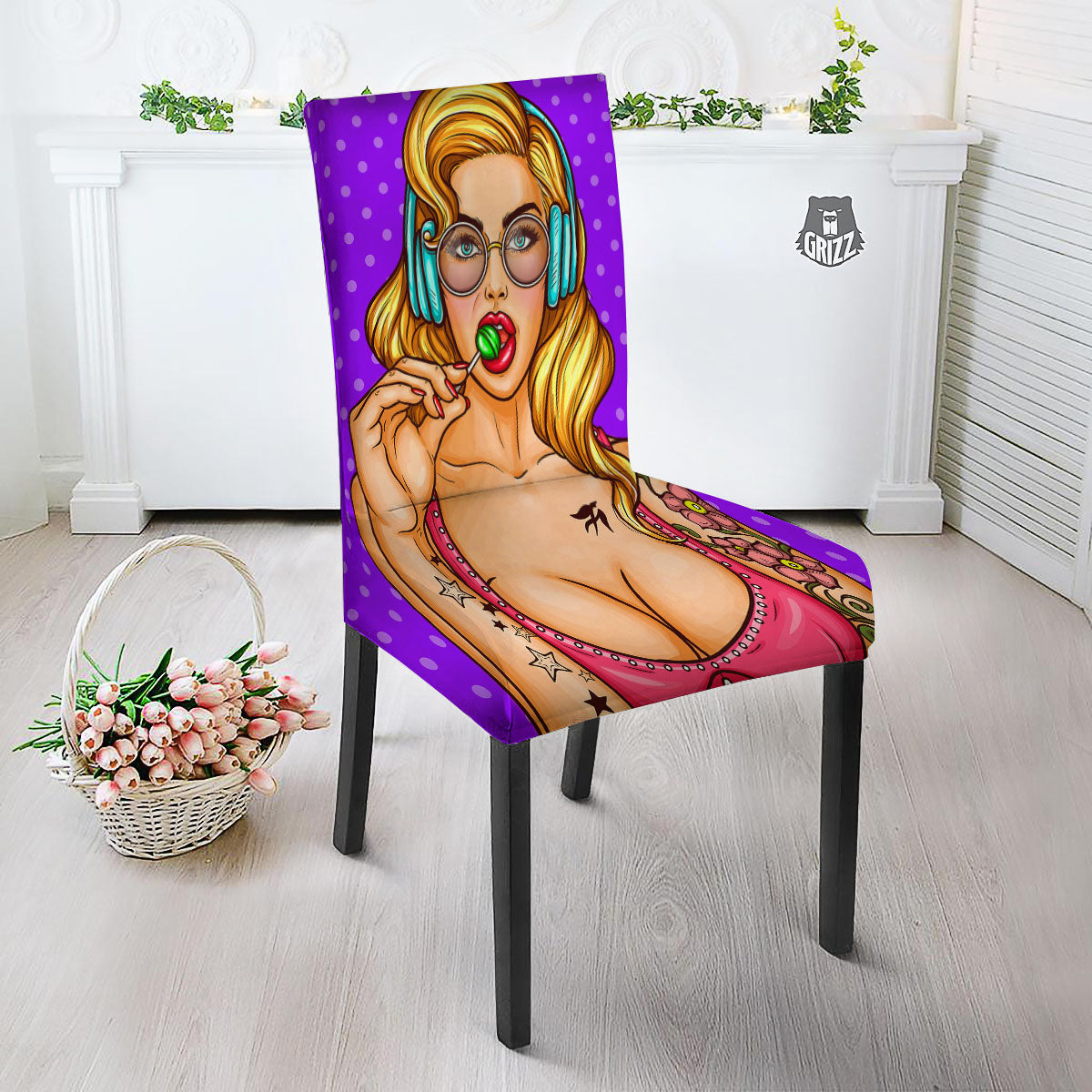 Lollipop And Punk Girl Print Dining Chair Slipcover-grizzshop