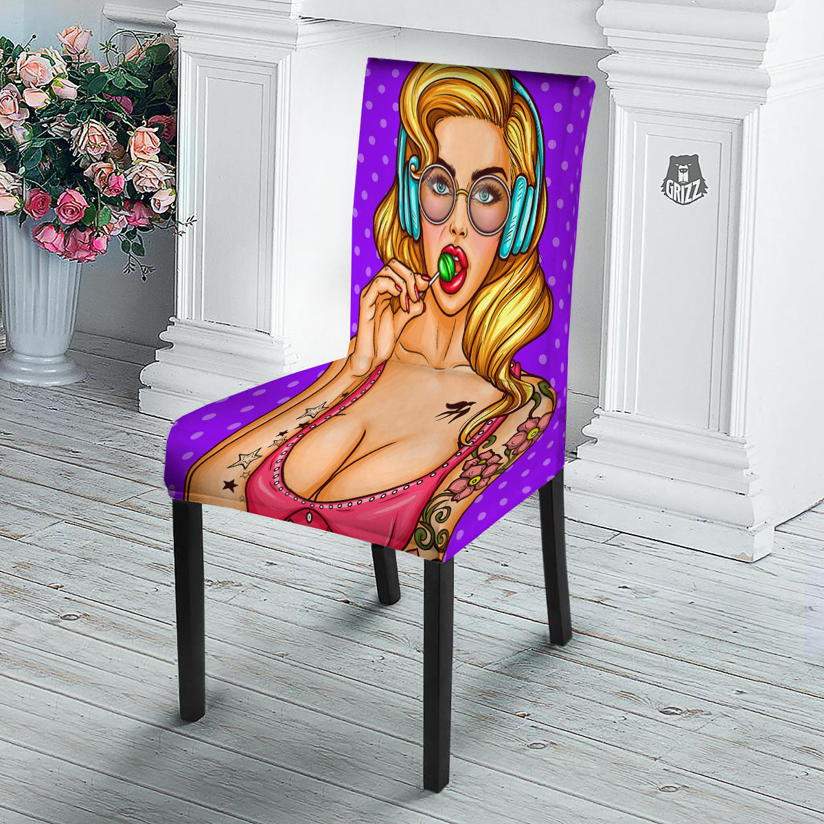 Lollipop And Punk Girl Print Dining Chair Slipcover-grizzshop