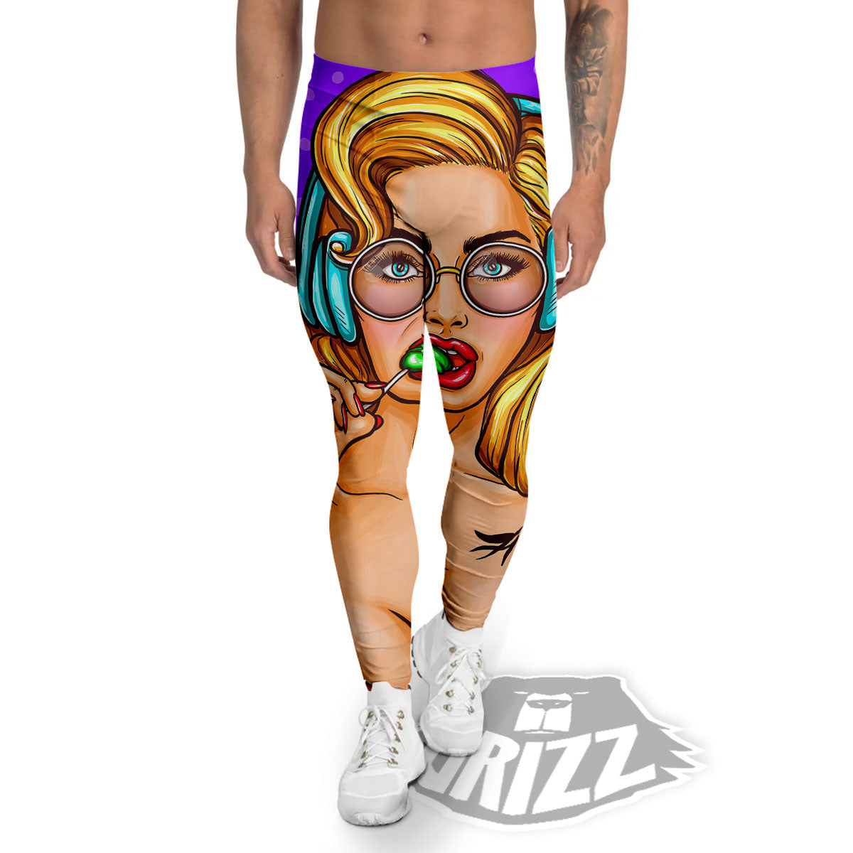Lollipop And Punk Girl Print Men's Leggings-grizzshop