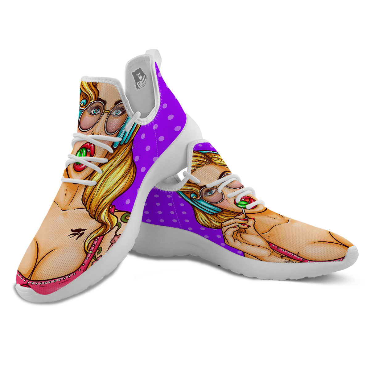 Lollipop And Punk Girl Print White Athletic Shoes-grizzshop