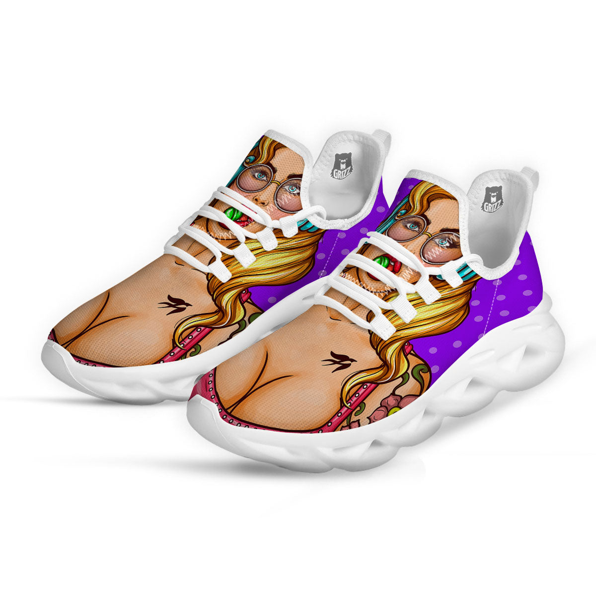 Lollipop And Punk Girl Print White Running Shoes-grizzshop