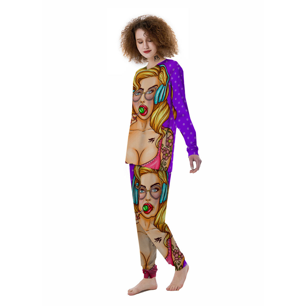 Lollipop And Punk Girl Print Women's Pajamas-grizzshop