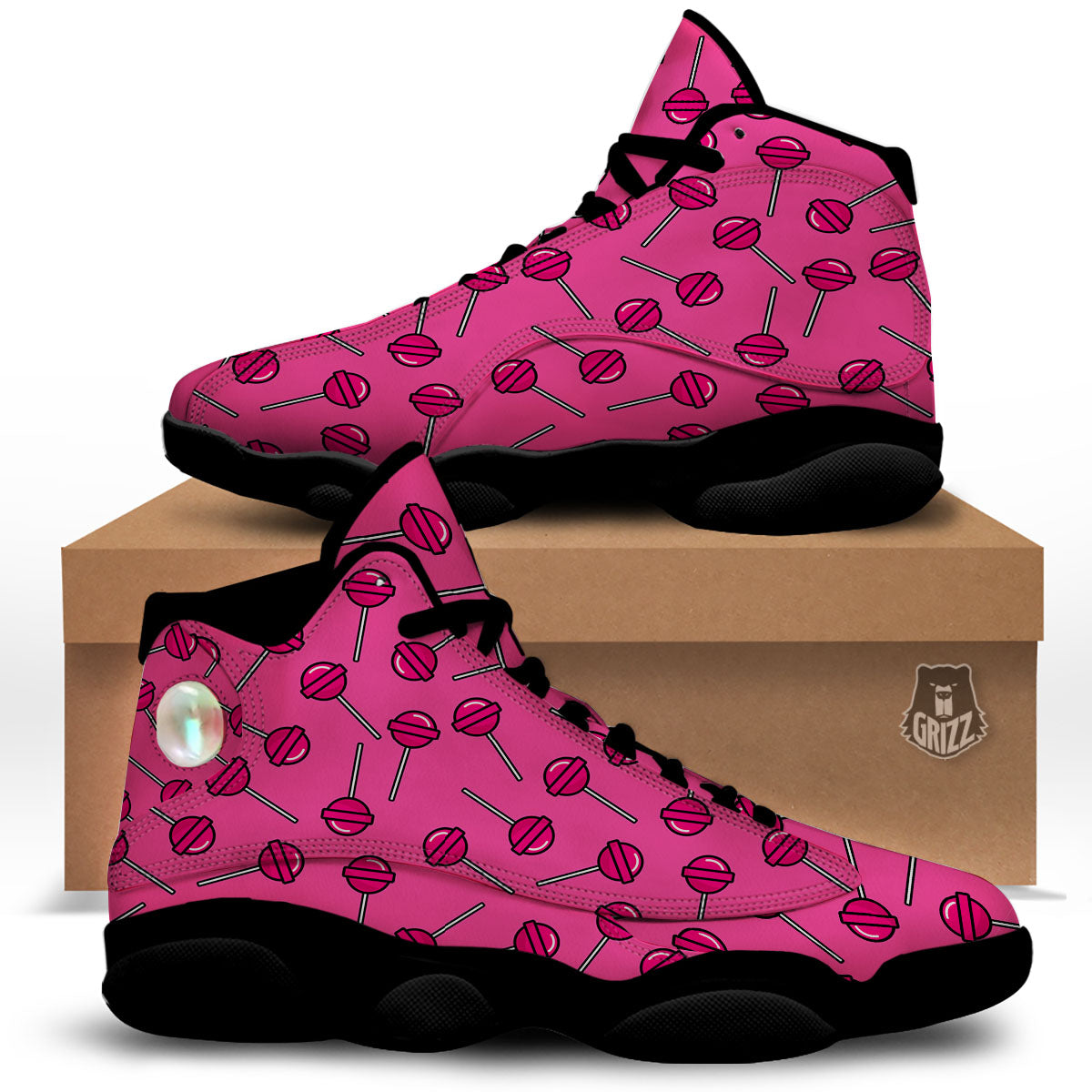 Lollipop Candy Pink Print Pattern Black Basketball Shoes-grizzshop