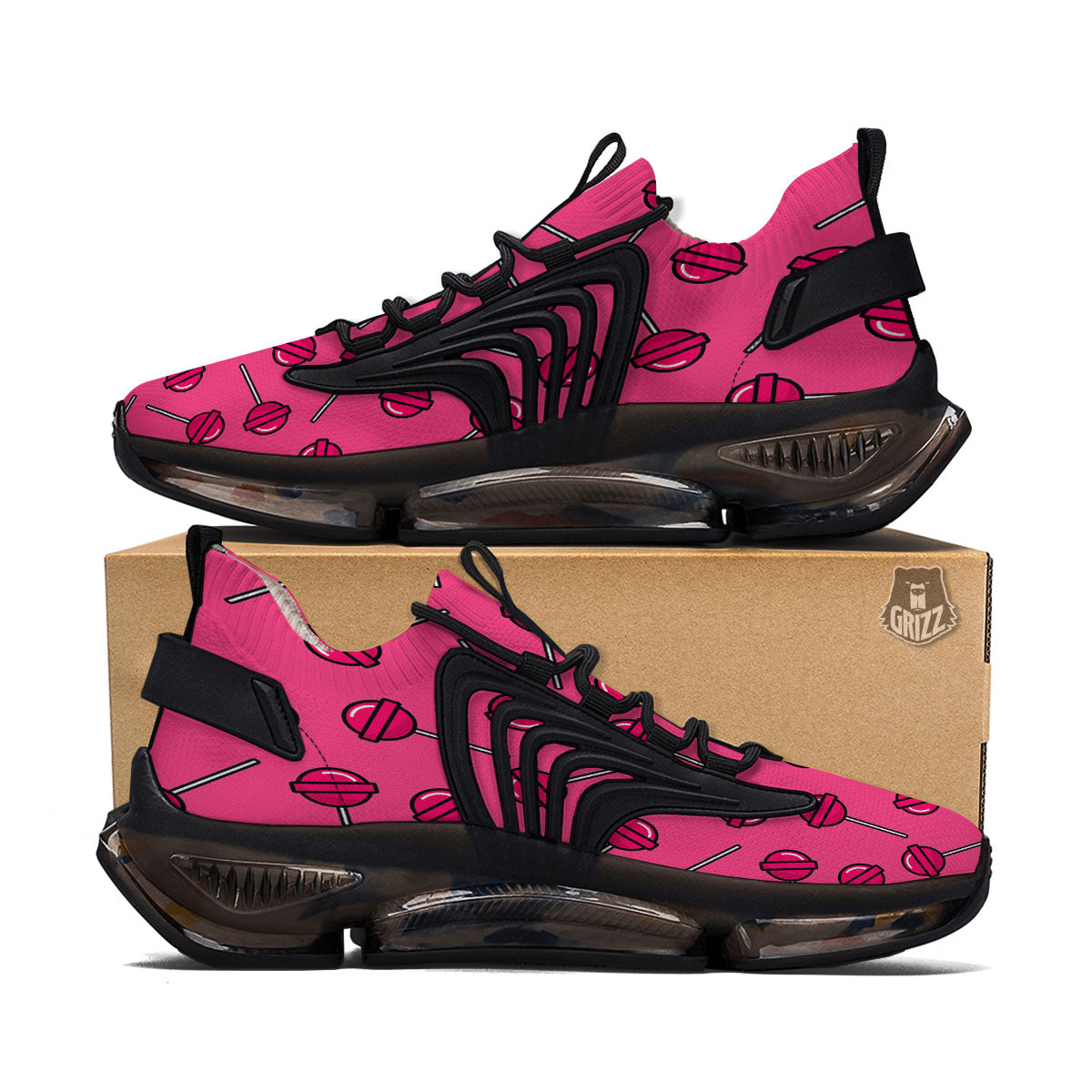 Lollipop Candy Pink Print Pattern Black Gym Shoes-grizzshop