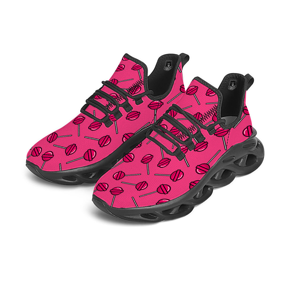 Lollipop Candy Pink Print Pattern Black Running Shoes-grizzshop