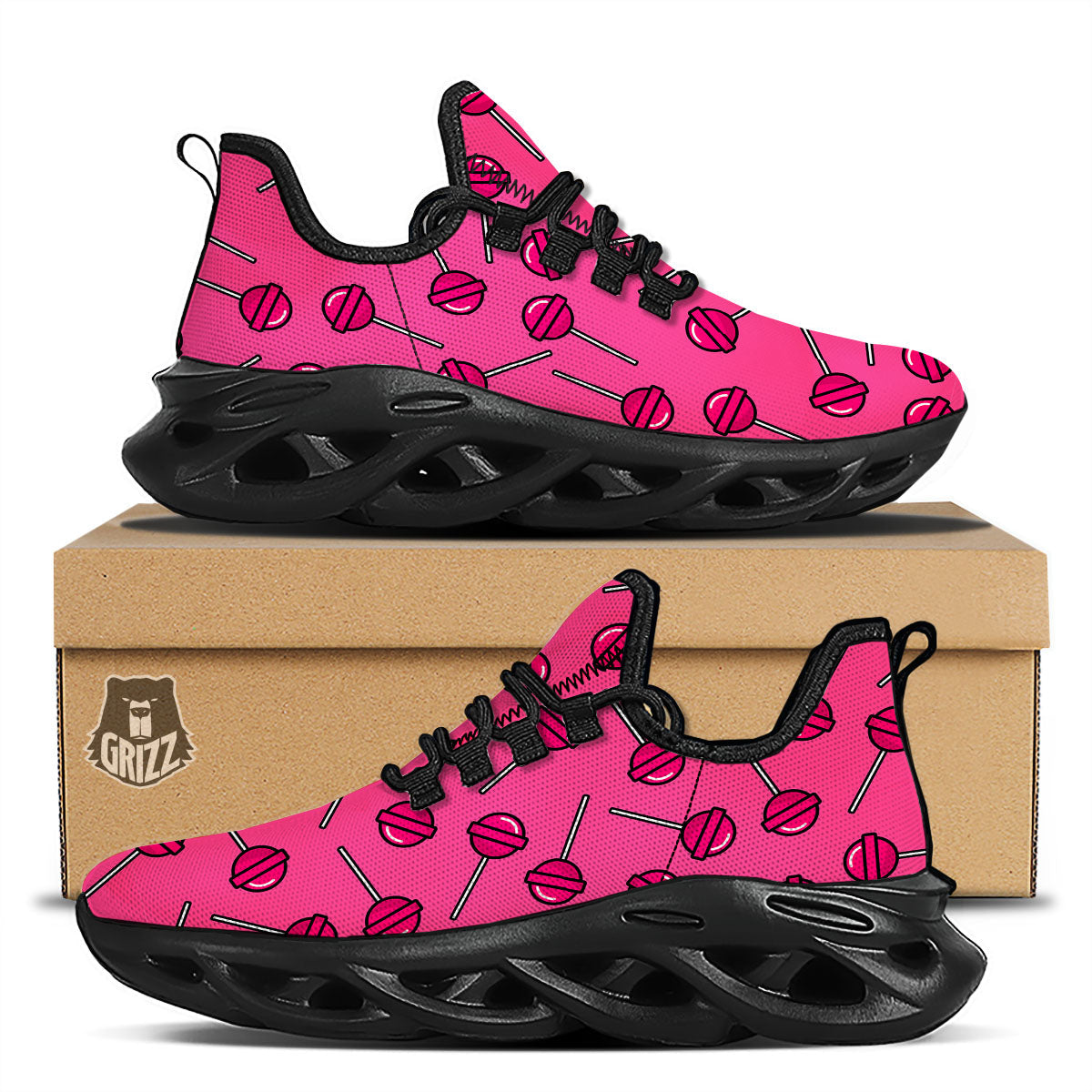 Lollipop Candy Pink Print Pattern Black Running Shoes-grizzshop