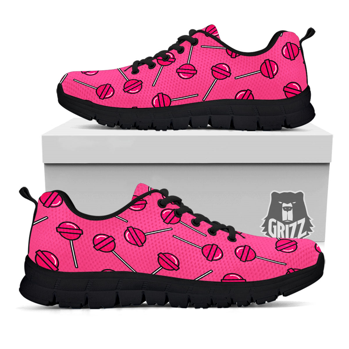 Lollipop Candy Pink Print Pattern Black Sneaker-grizzshop