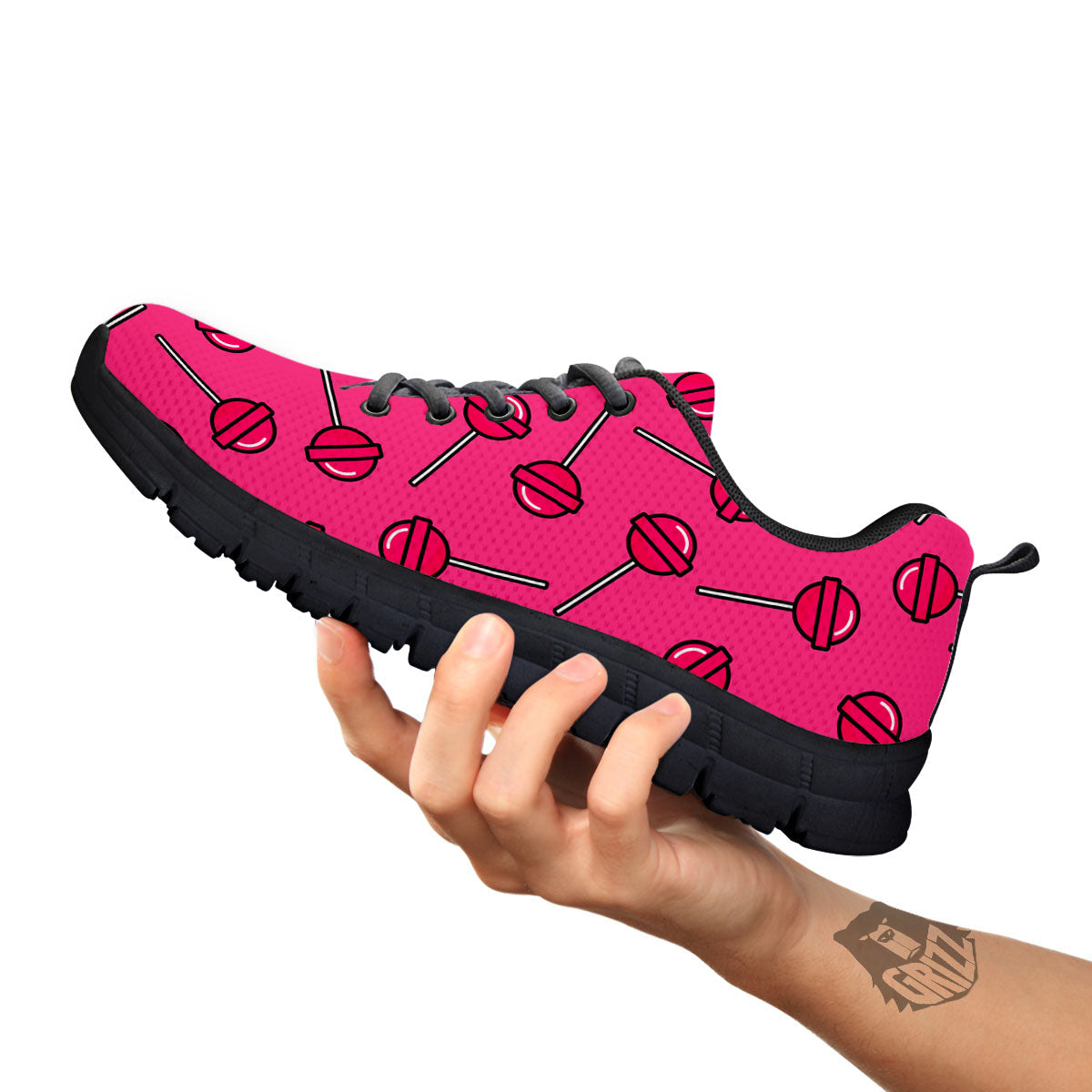 Lollipop Candy Pink Print Pattern Black Sneaker-grizzshop