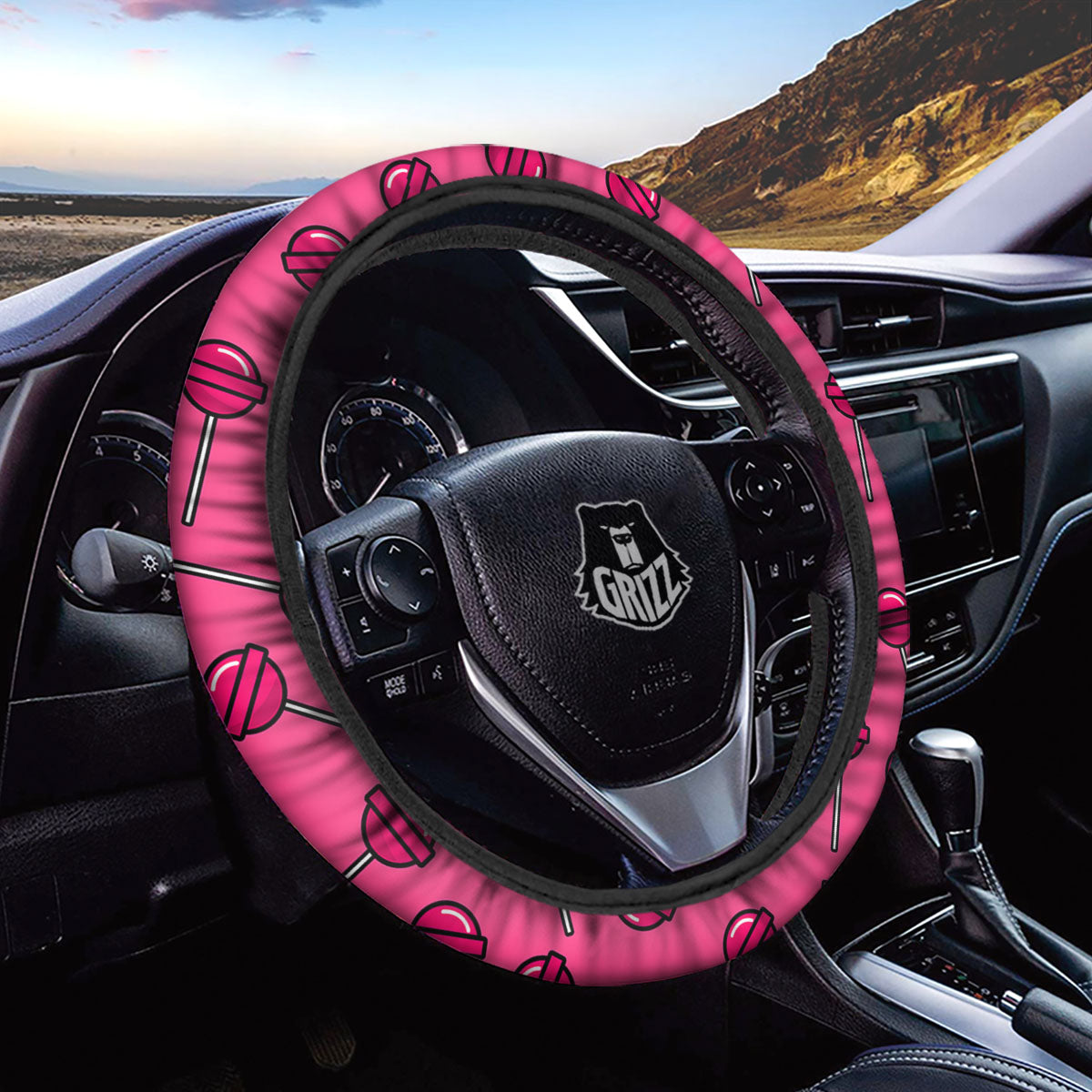 Lollipop Candy Pink Print Pattern Car Steering Wheel Cover-grizzshop