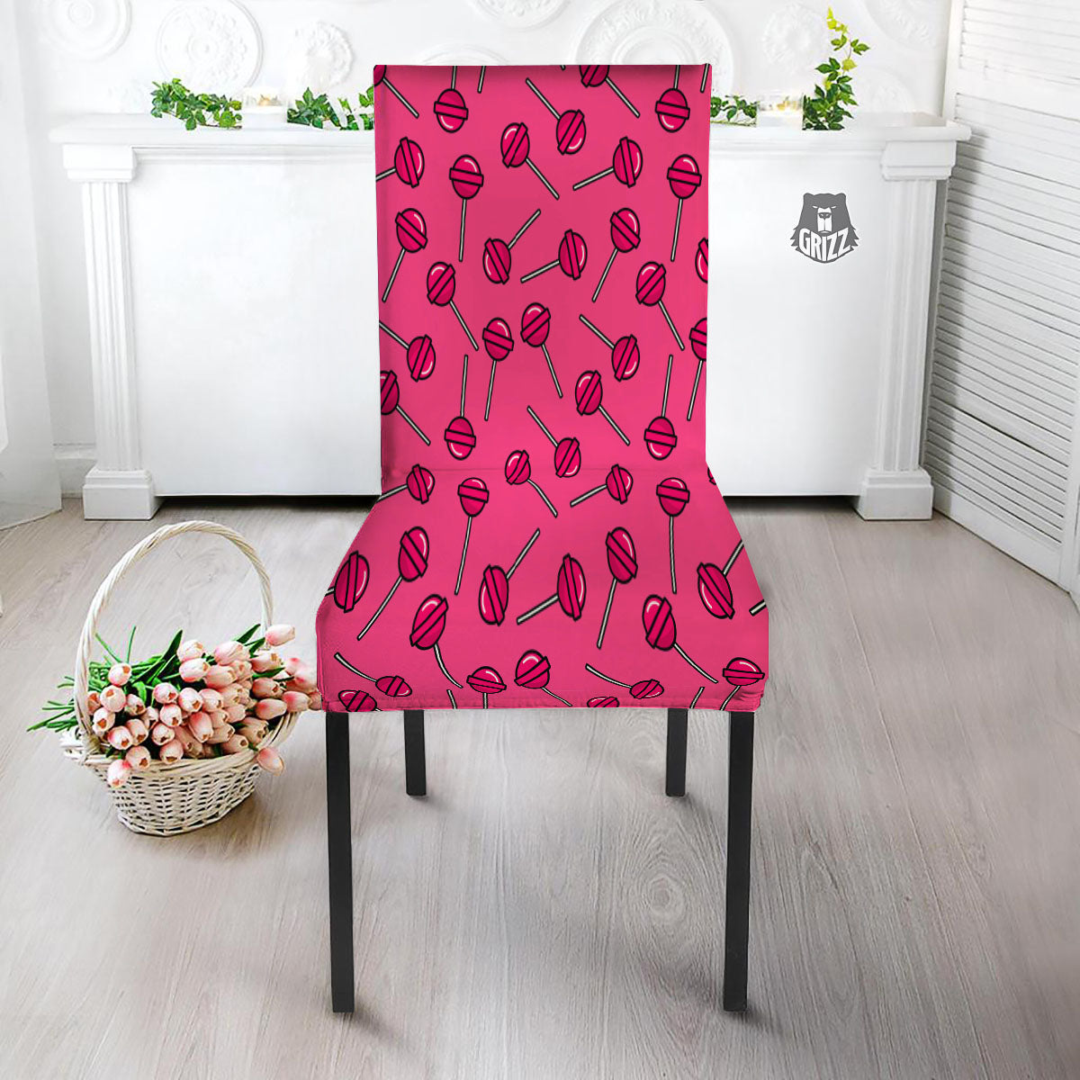 Lollipop Candy Pink Print Pattern Dining Chair Slipcover-grizzshop