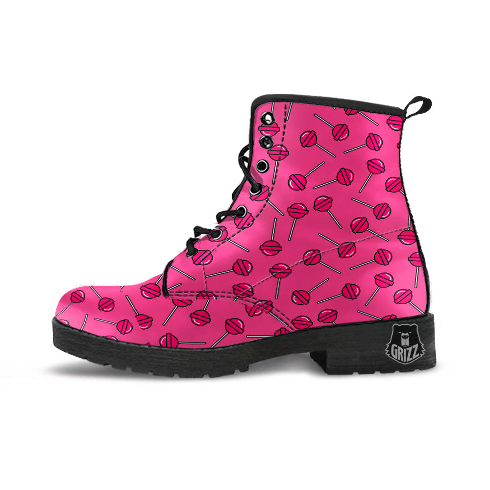 Lollipop Candy Pink Print Pattern Leather Boots-grizzshop