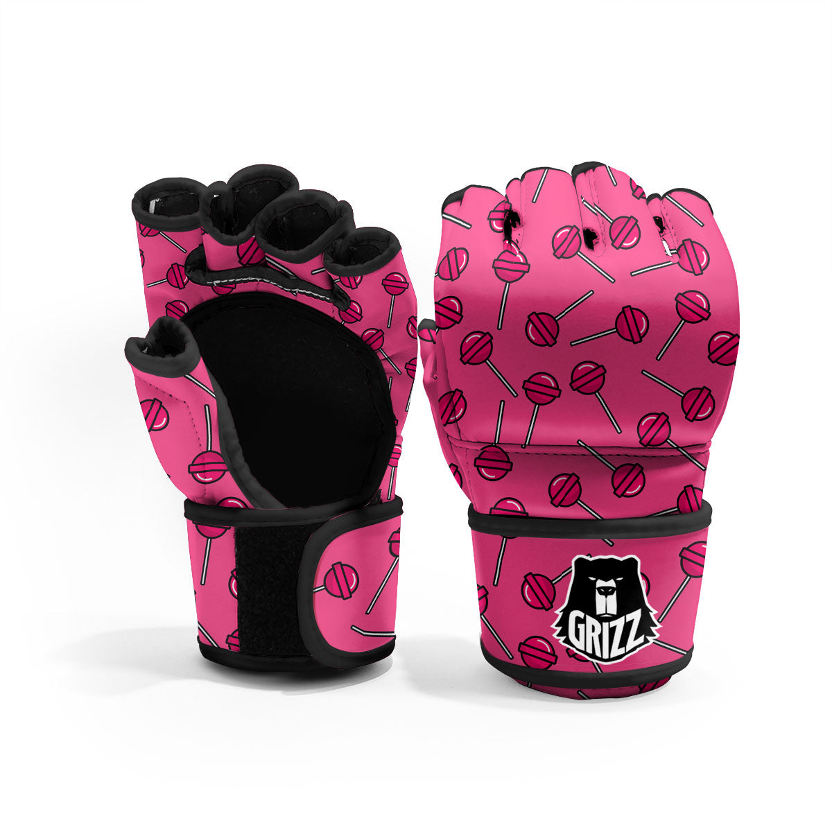 Lollipop Candy Pink Print Pattern MMA Gloves-grizzshop