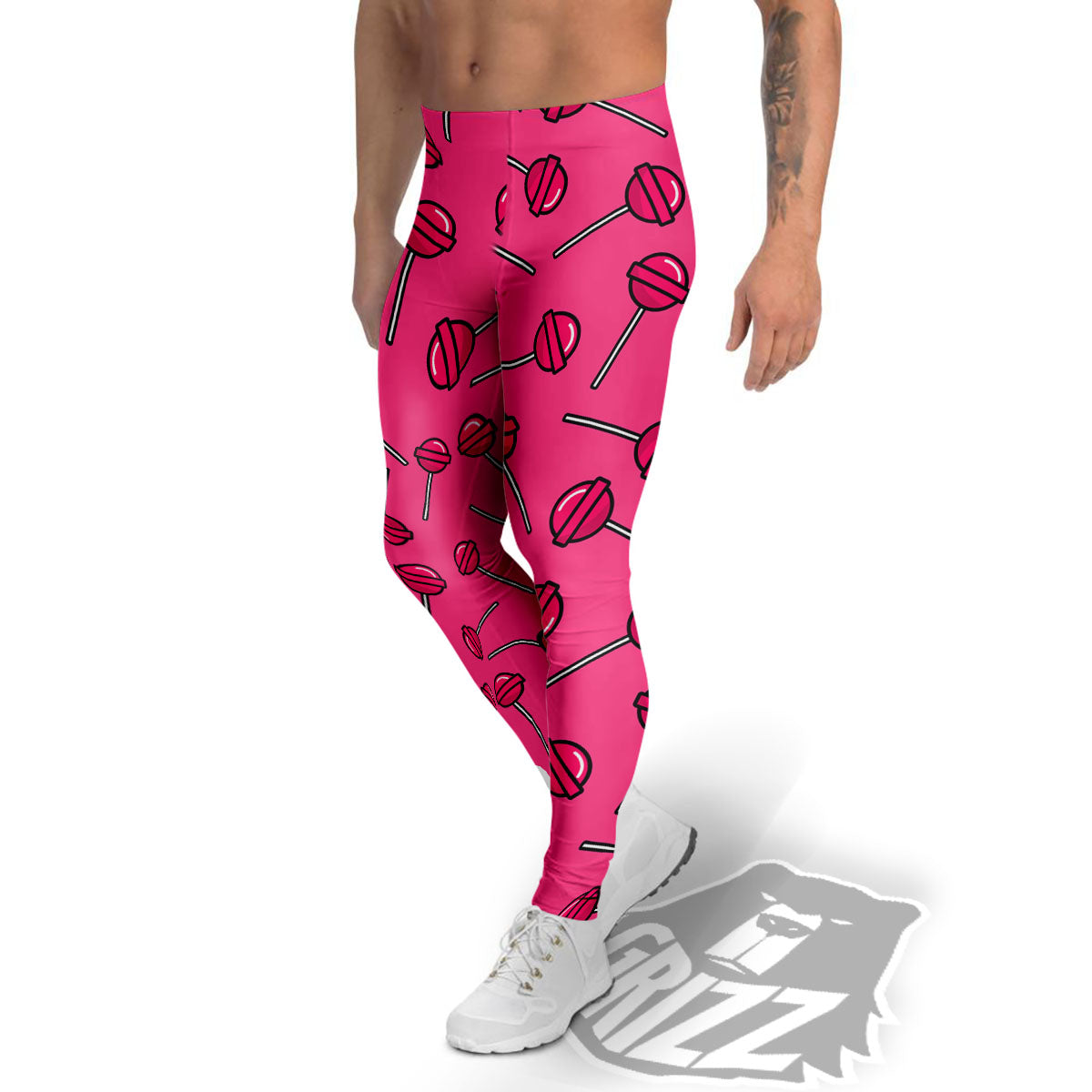 Lollipop Candy Pink Print Pattern Men's Leggings-grizzshop