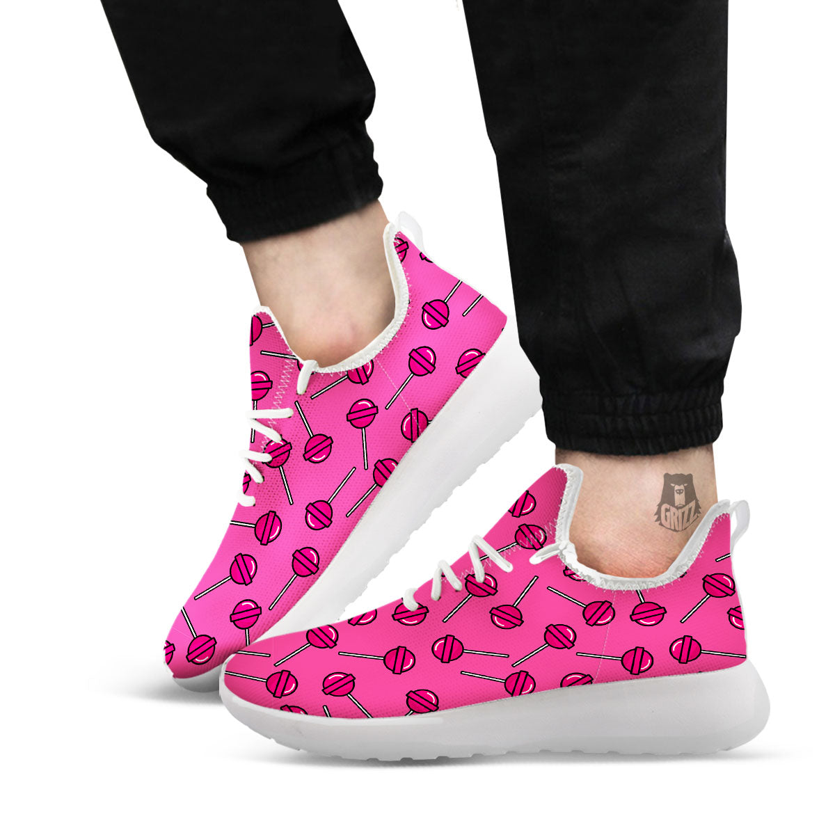 Lollipop Candy Pink Print Pattern White Athletic Shoes-grizzshop