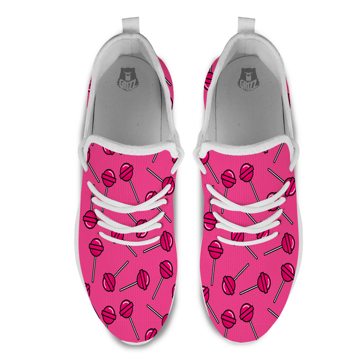 Lollipop Candy Pink Print Pattern White Athletic Shoes-grizzshop