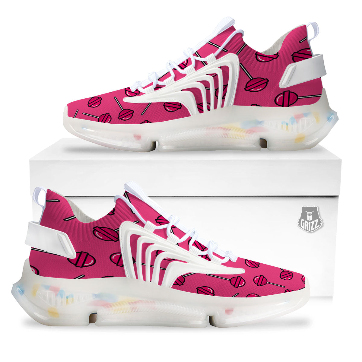 Lollipop Candy Pink Print Pattern White Gym Shoes-grizzshop