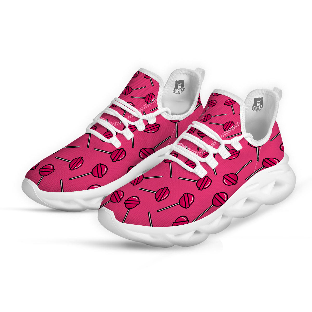 Lollipop Candy Pink Print Pattern White Running Shoes-grizzshop