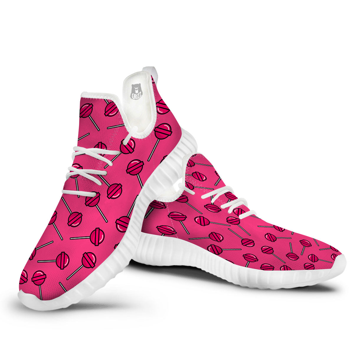 Lollipop Candy Pink Print Pattern White Walking Shoes-grizzshop