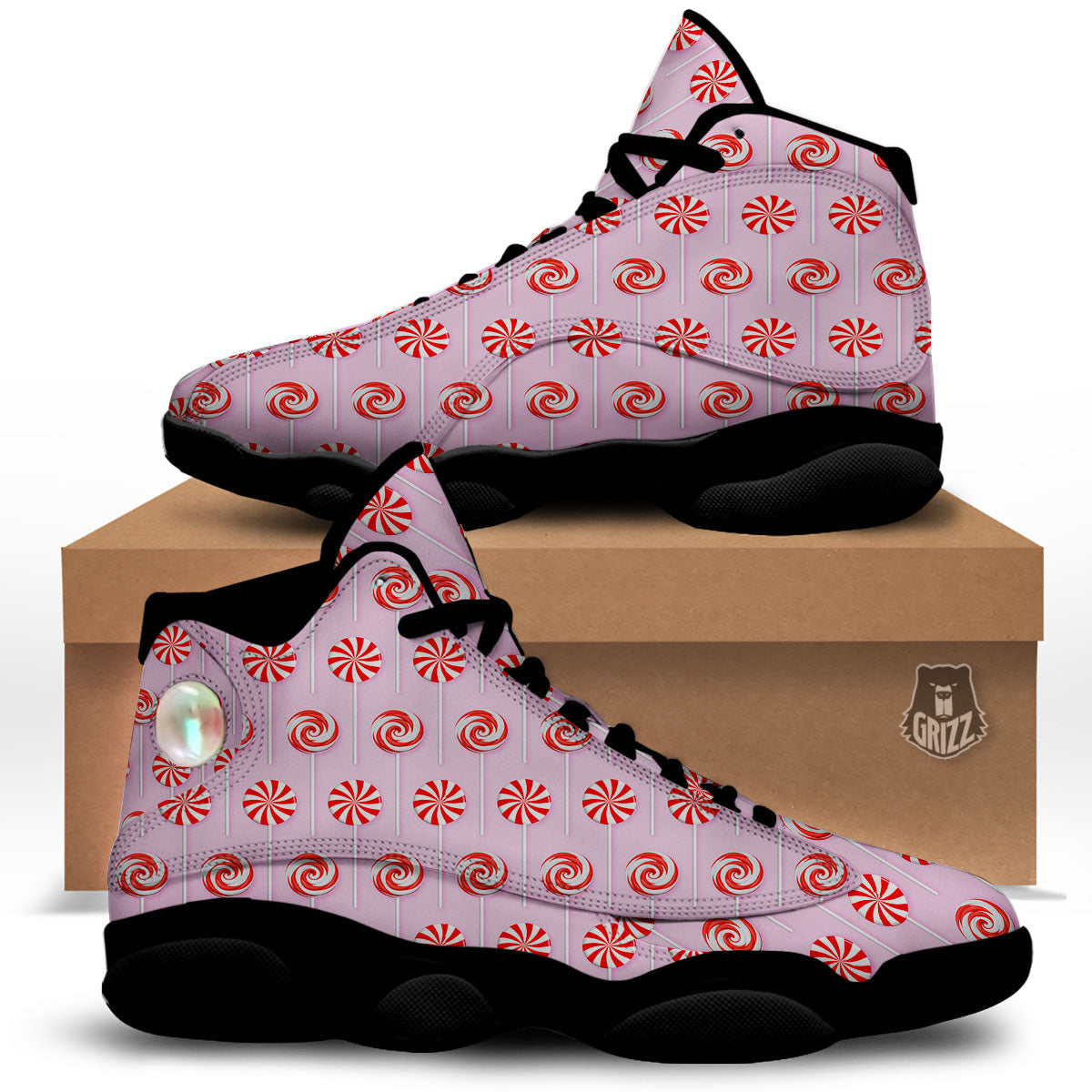 Lollipop Candy Red Print Pattern Black Basketball Shoes-grizzshop