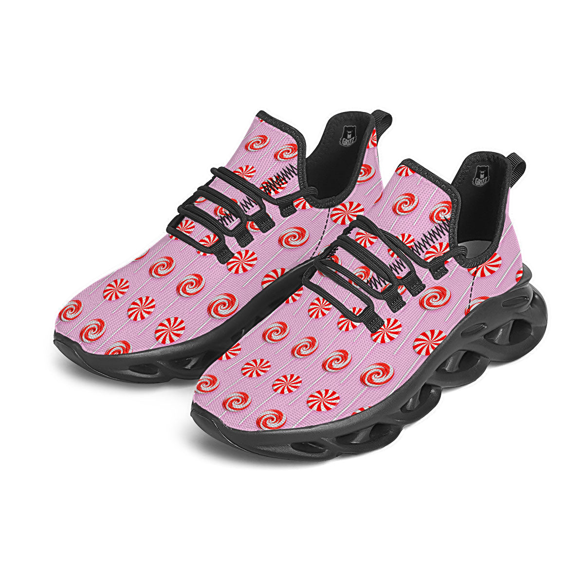 Lollipop Candy Red Print Pattern Black Running Shoes-grizzshop