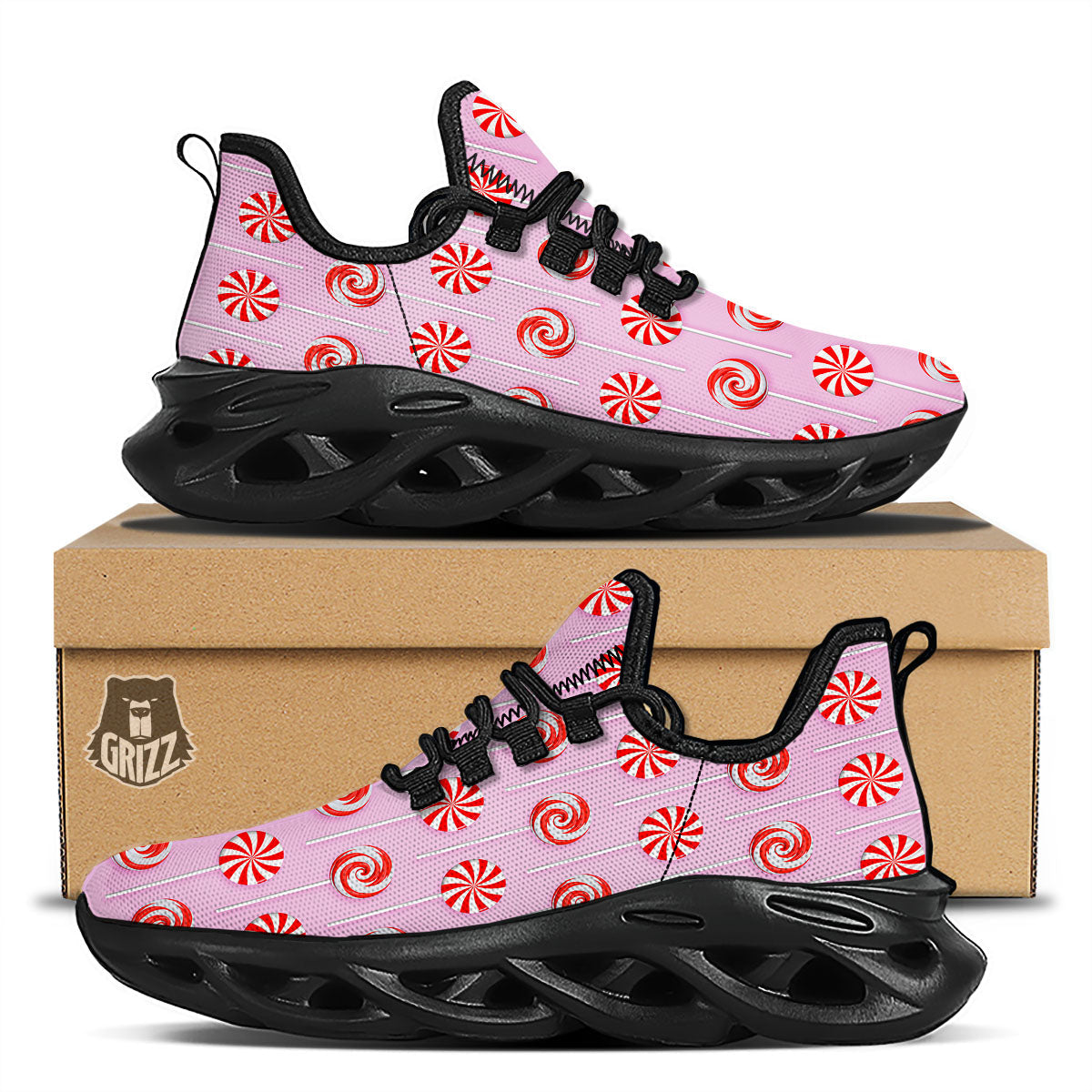 Lollipop Candy Red Print Pattern Black Running Shoes-grizzshop