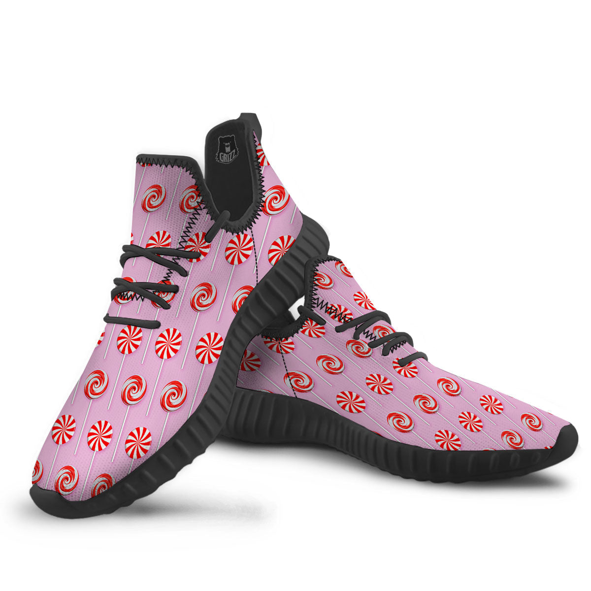 Lollipop Candy Red Print Pattern Black Walking Shoes-grizzshop