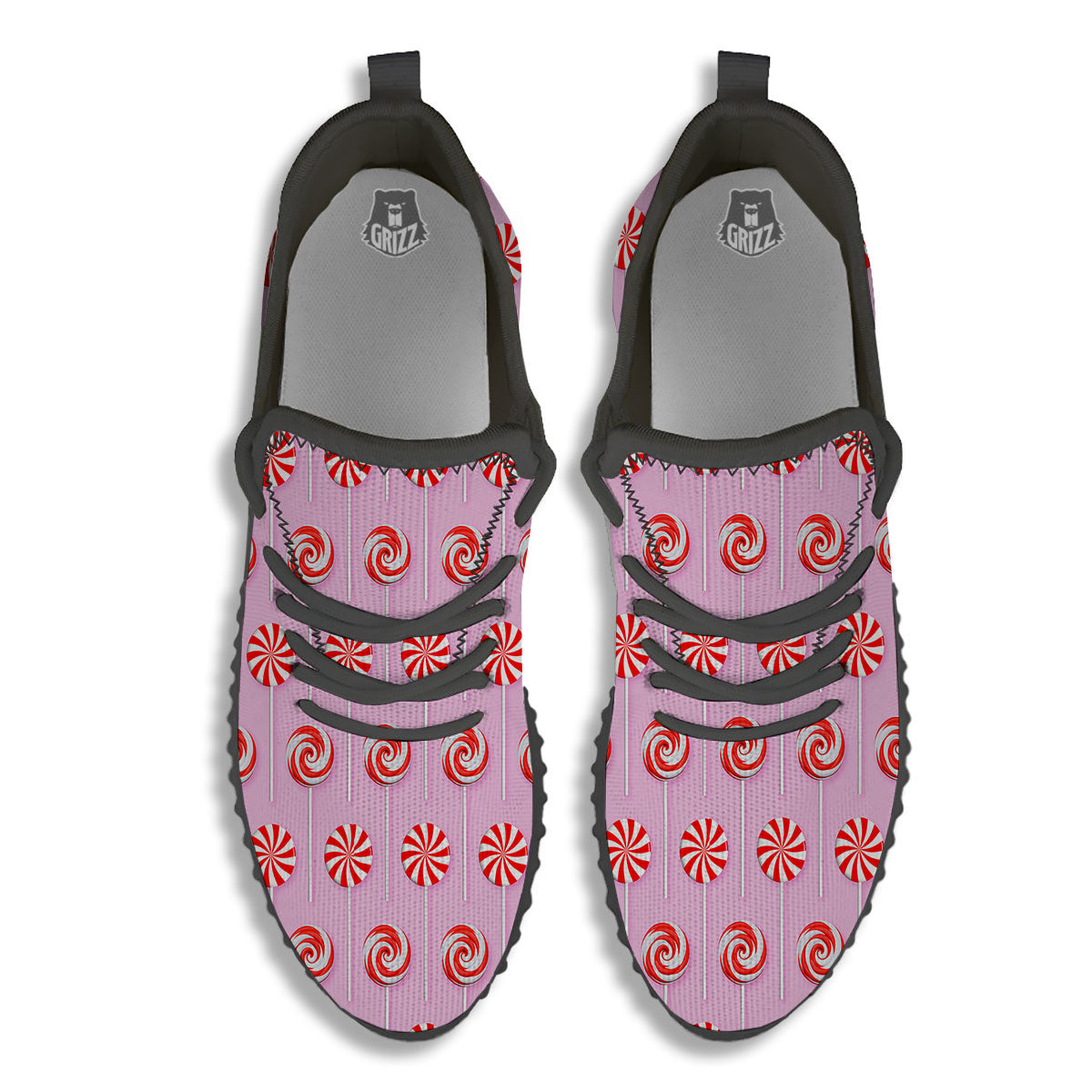 Lollipop Candy Red Print Pattern Black Walking Shoes-grizzshop