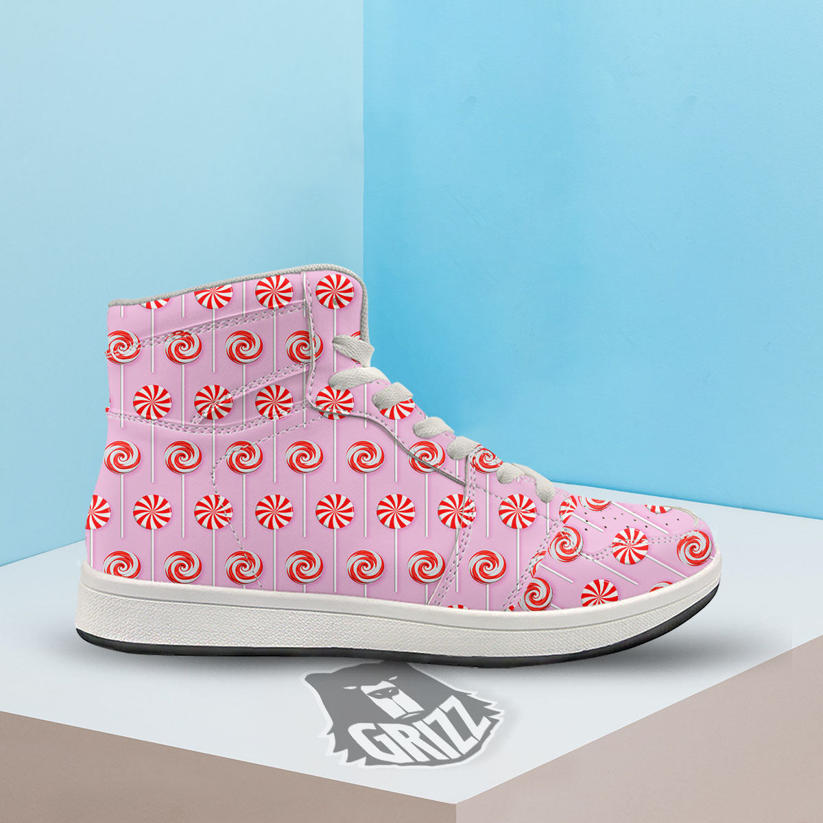 Lollipop Candy Red Print Pattern High Top Sneakers-grizzshop
