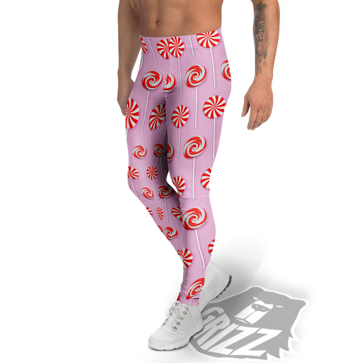 Lollipop Candy Red Print Pattern Men's Leggings-grizzshop