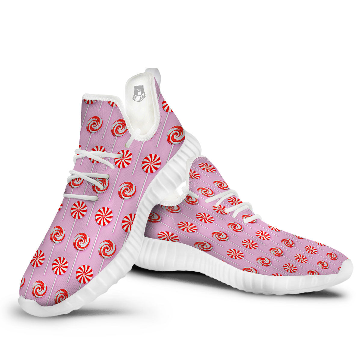 Lollipop Candy Red Print Pattern White Walking Shoes-grizzshop