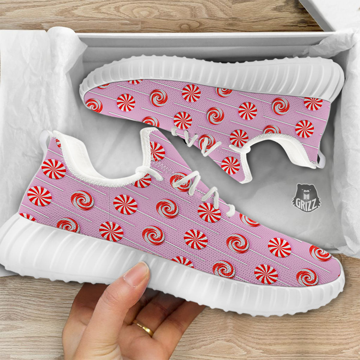 Lollipop Candy Red Print Pattern White Walking Shoes-grizzshop