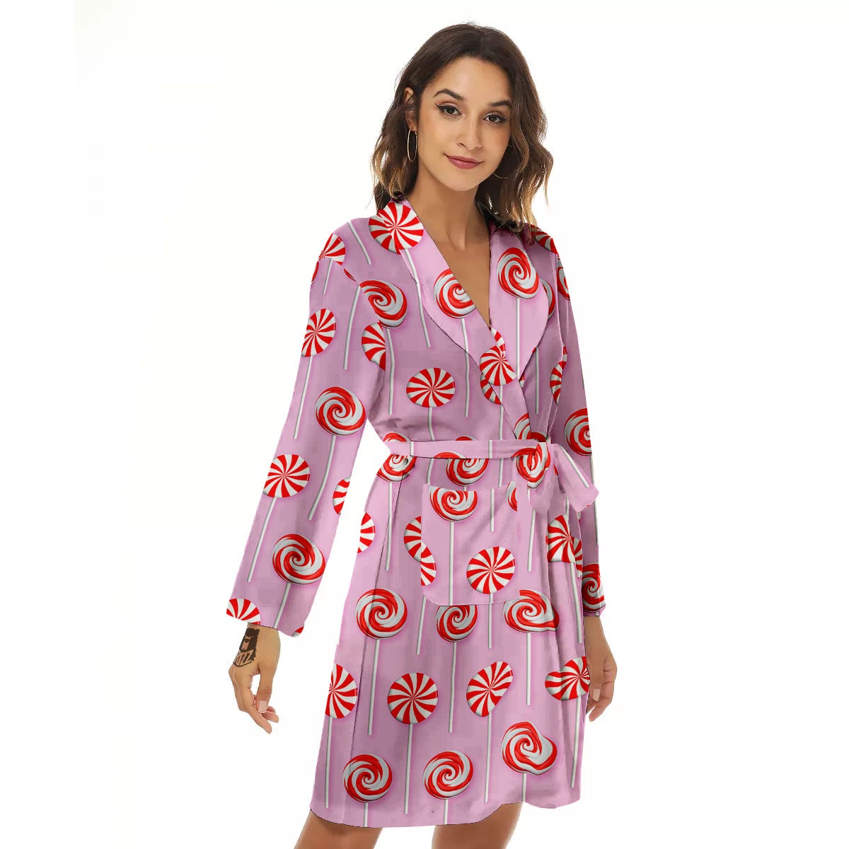 Lollipop Candy Red Print Pattern Women's Robe-grizzshop