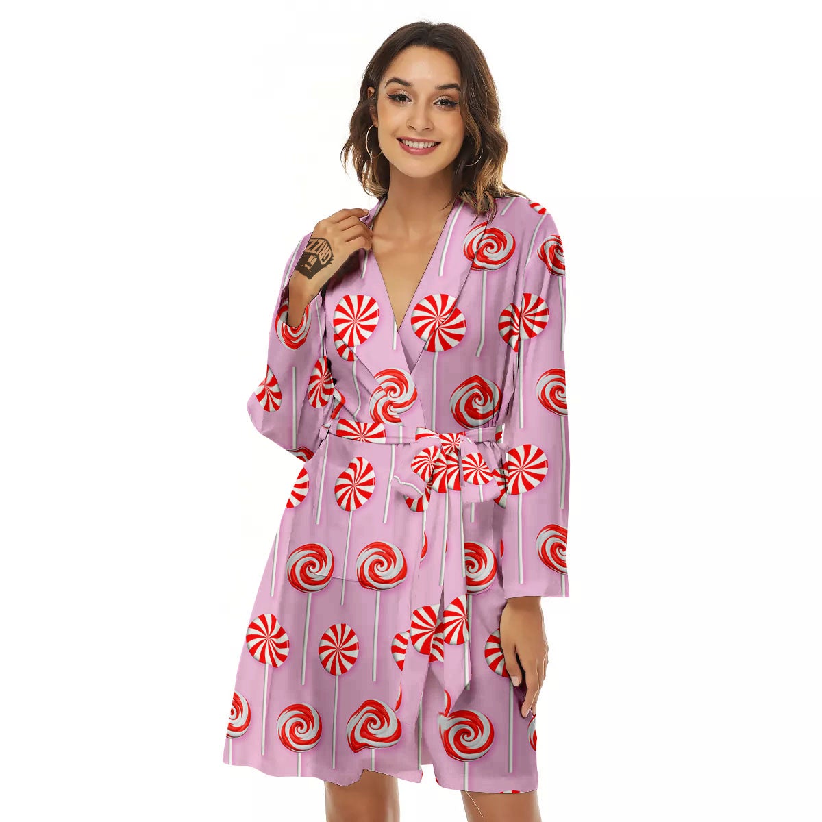 Lollipop Candy Red Print Pattern Women's Robe-grizzshop