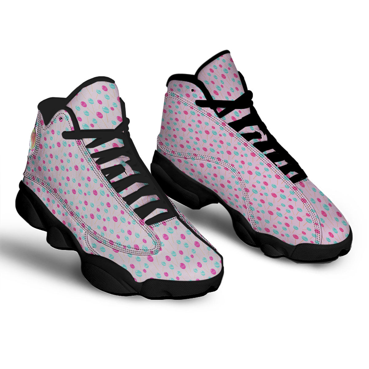 Lollipop Cartoon Print Pattern Black Basketball Shoes-grizzshop