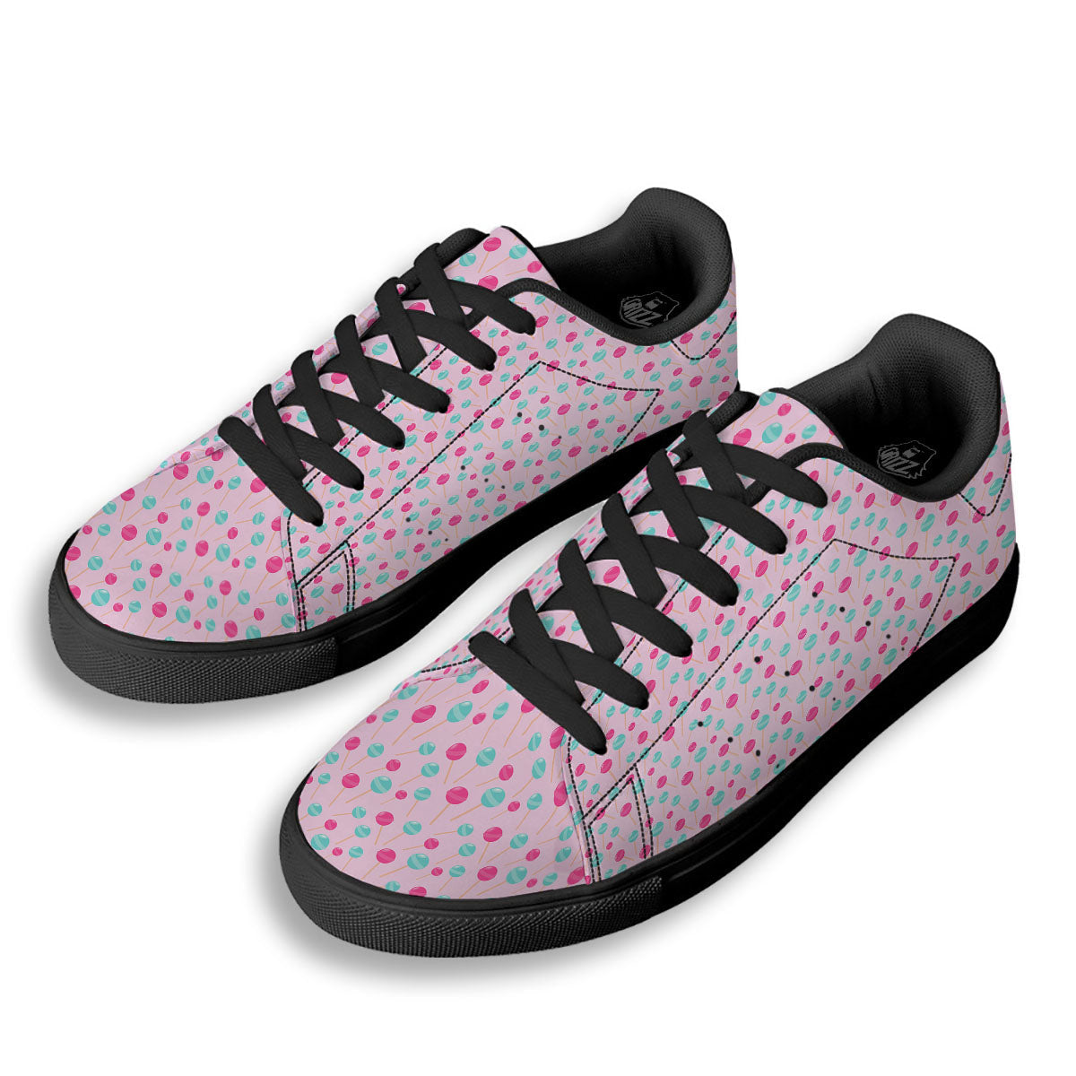 Lollipop Cartoon Print Pattern Black Low Top Sneakers-grizzshop