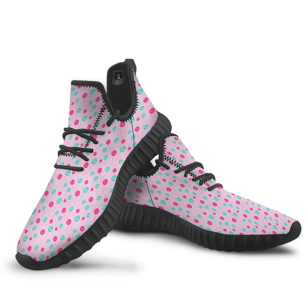 Lollipop Cartoon Print Pattern Black Walking Shoes-grizzshop
