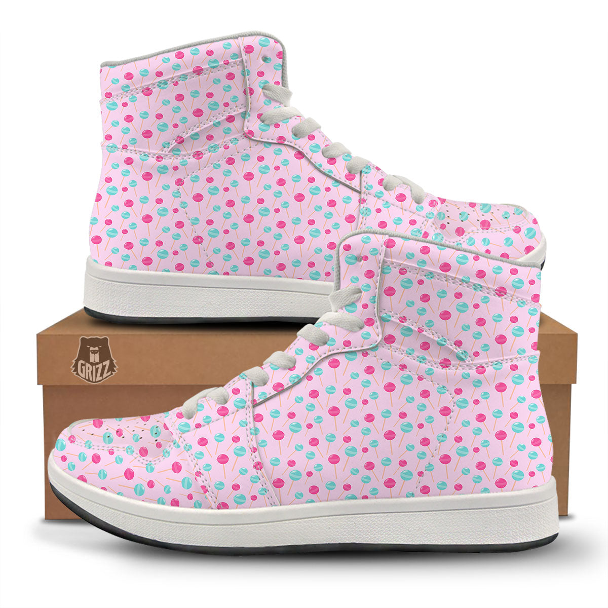 Lollipop Cartoon Print Pattern High Top Sneakers-grizzshop