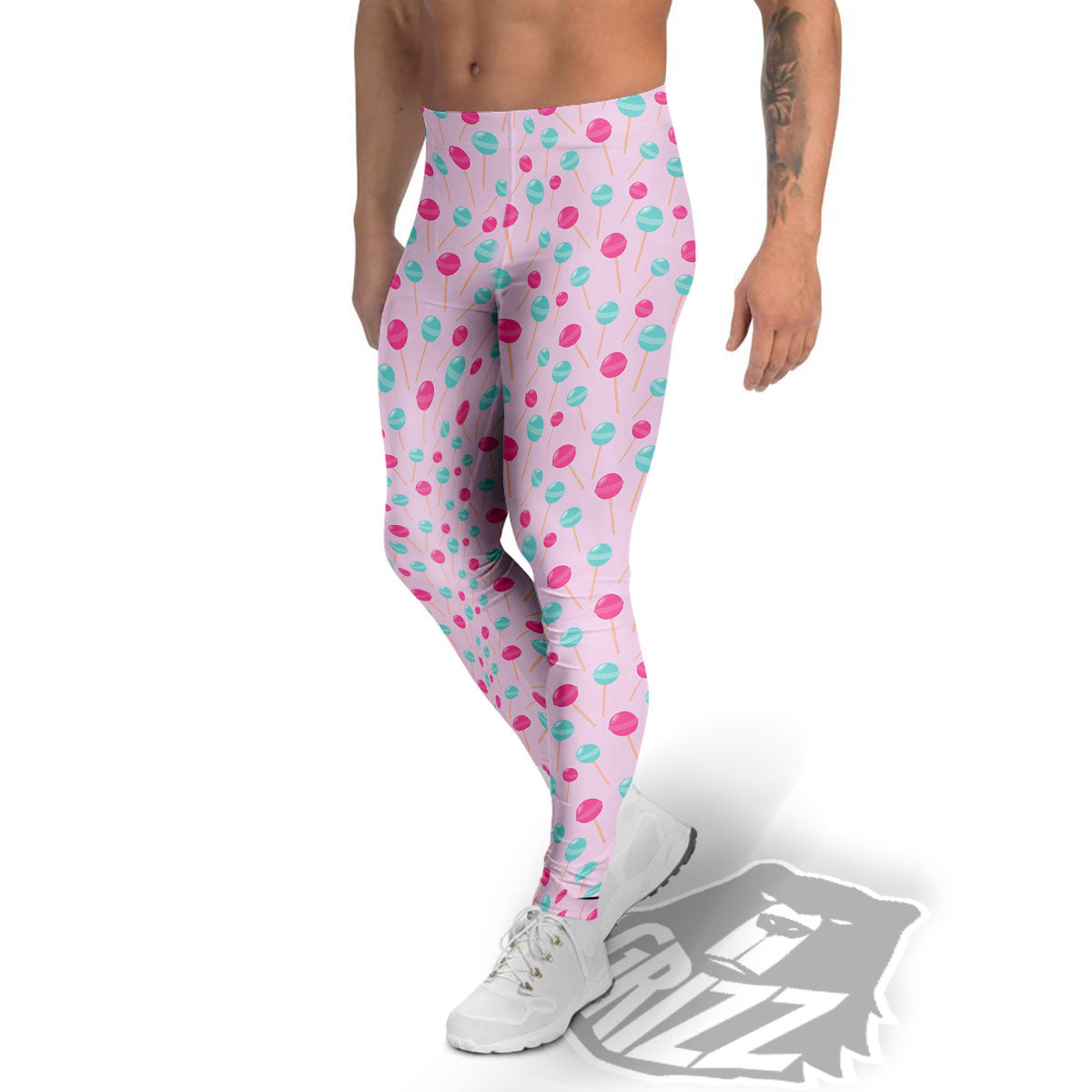 Lollipop Cartoon Print Pattern Men's Leggings-grizzshop