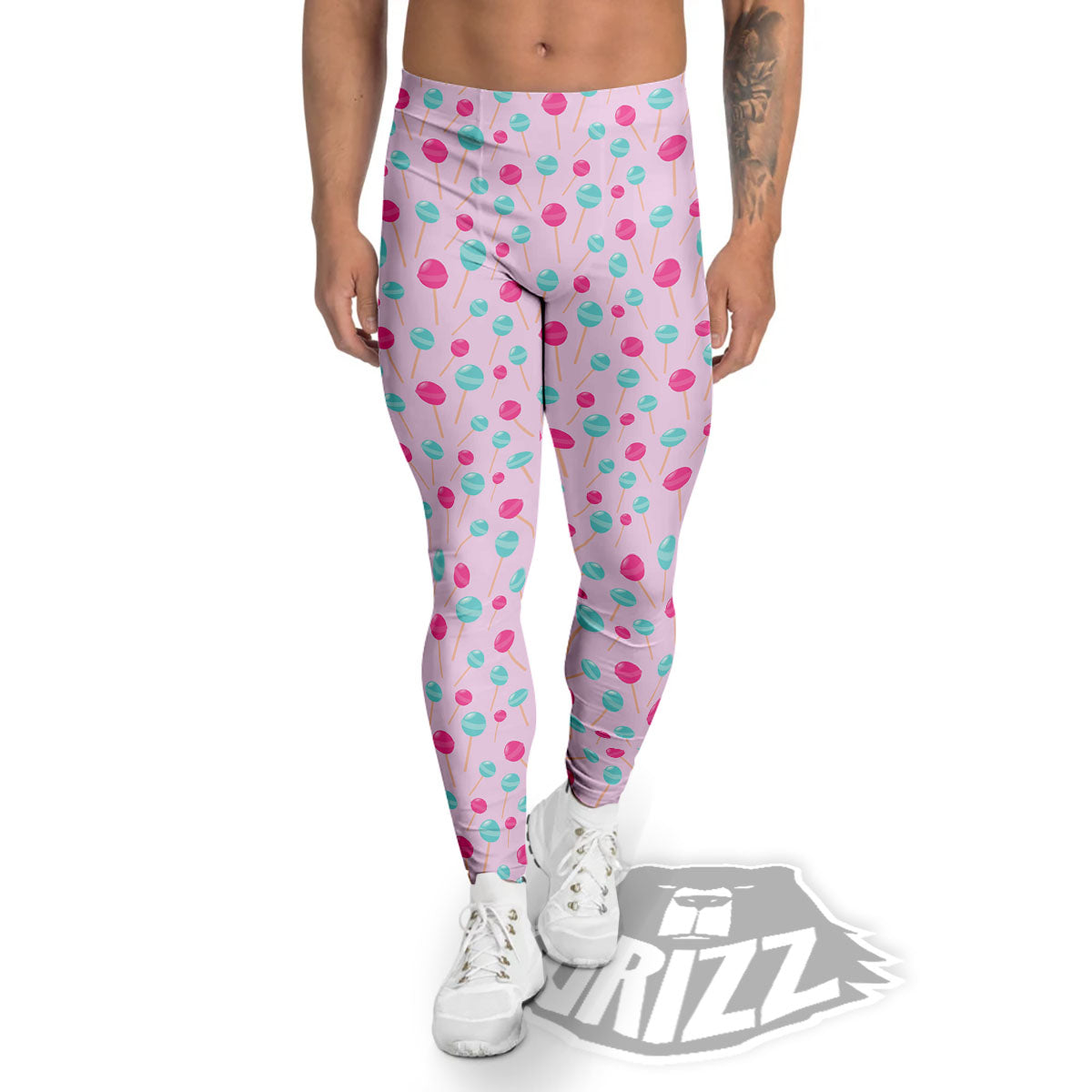 Lollipop Cartoon Print Pattern Men's Leggings-grizzshop