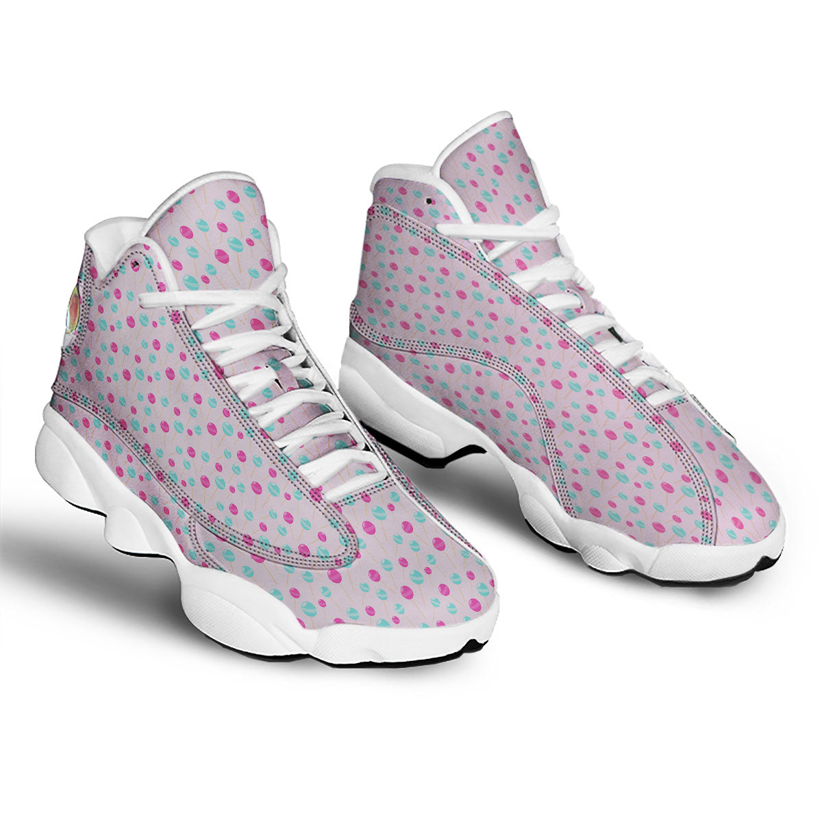 Lollipop Cartoon Print Pattern White Basketball Shoes-grizzshop