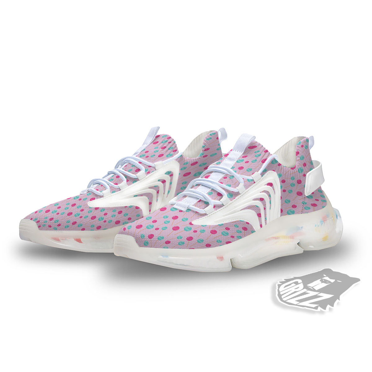 Lollipop Cartoon Print Pattern White Gym Shoes-grizzshop