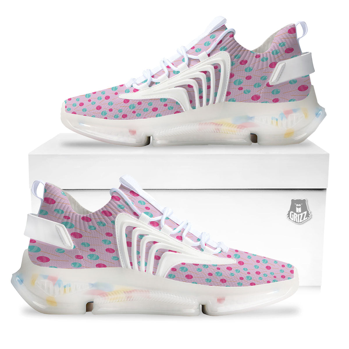 Lollipop Cartoon Print Pattern White Gym Shoes-grizzshop