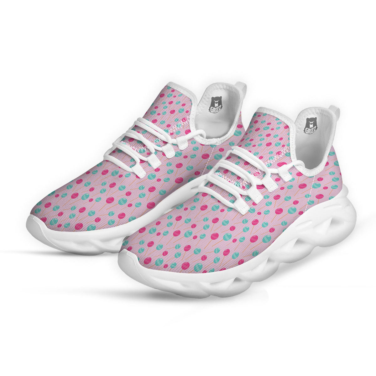Lollipop Cartoon Print Pattern White Running Shoes-grizzshop