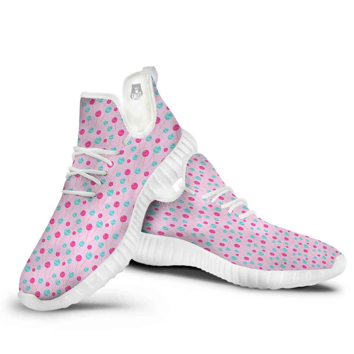 Lollipop Cartoon Print Pattern White Walking Shoes-grizzshop