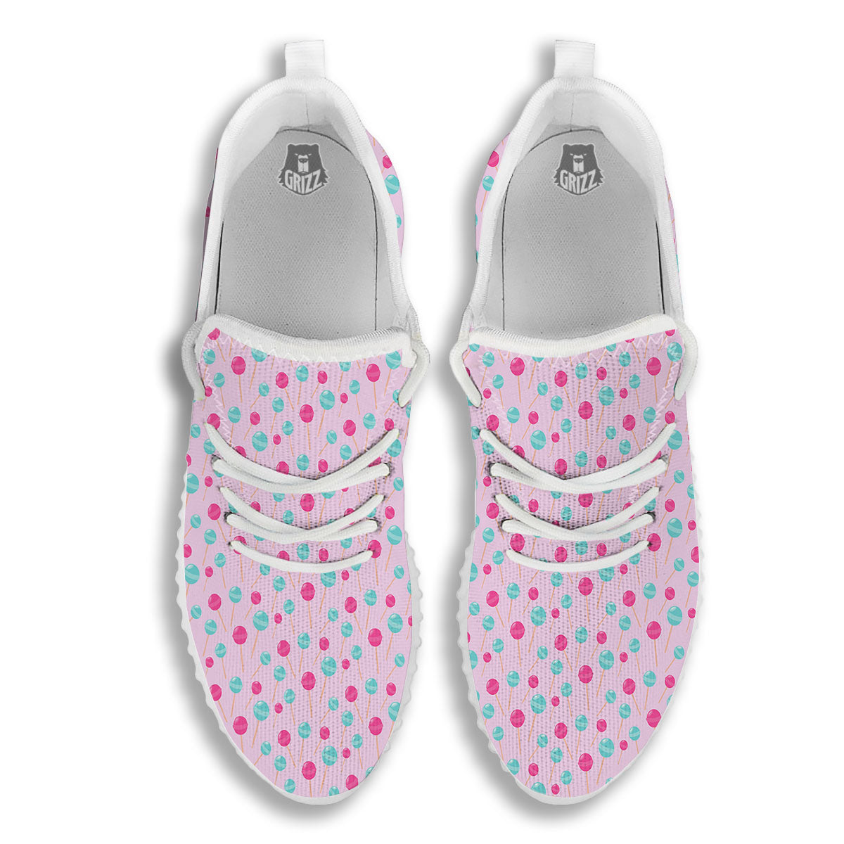 Lollipop Cartoon Print Pattern White Walking Shoes-grizzshop