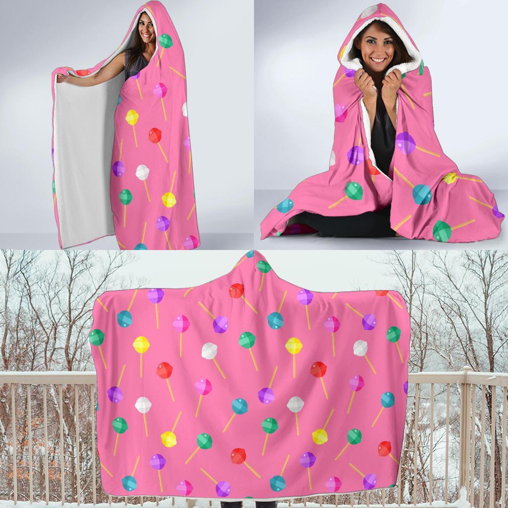Lollipop Colorful Pattern Print Hooded Blanket-grizzshop