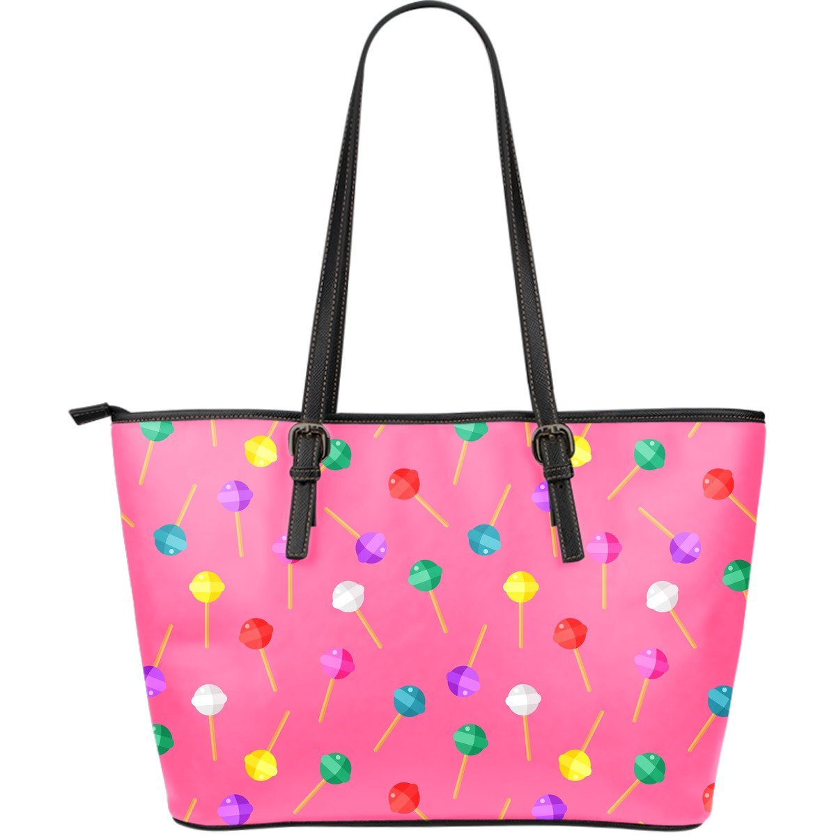 Lollipop Colorful Pattern Print Leather Tote Bag-grizzshop