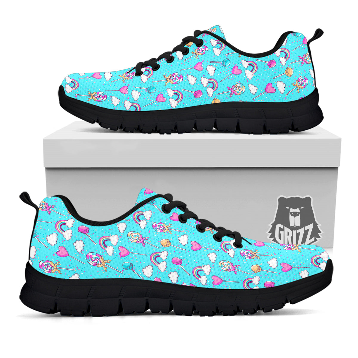 Lollipop Cute Print Pattern Black Sneaker-grizzshop
